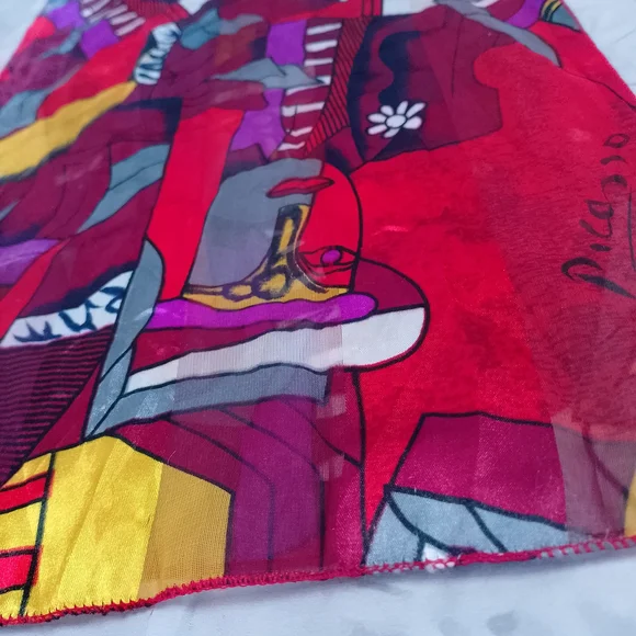 Vintage Picasso Abstract Silk Scarf Red 60x13 Artistic Retro Accessory - Picture 6 of 8
